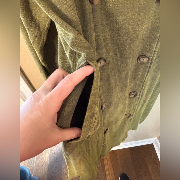 NWT Heyson olive green women’s button trench coat jacket size L - Picture 3 of 12